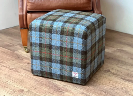 Kielder Cube Footstool Harris Tweed Macleod Tartan T021HM 1