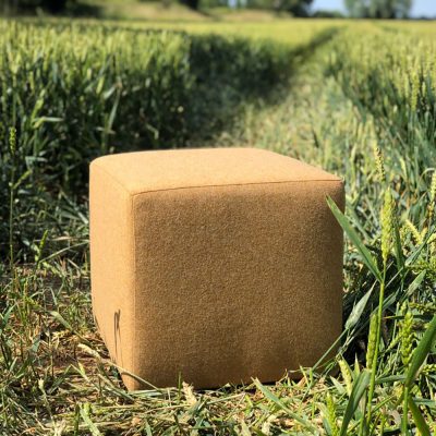 Kielder Cube Footstool Herringbone Mustard Wool