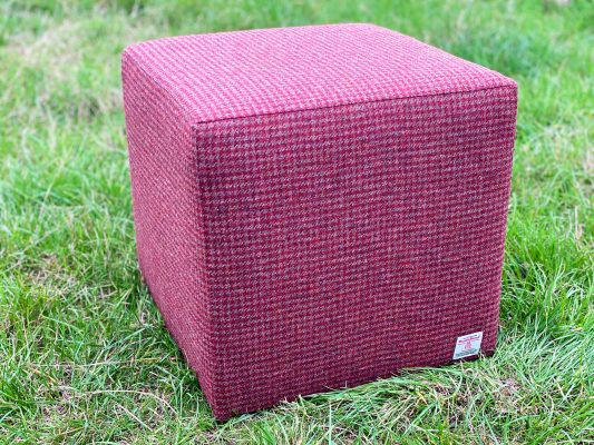 Kielder Cube Footstool Harris Tweed Houndstooth Burnt Umber 2