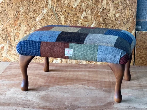 Balmoral Large Footstool Harris Tweed Patchwork 2