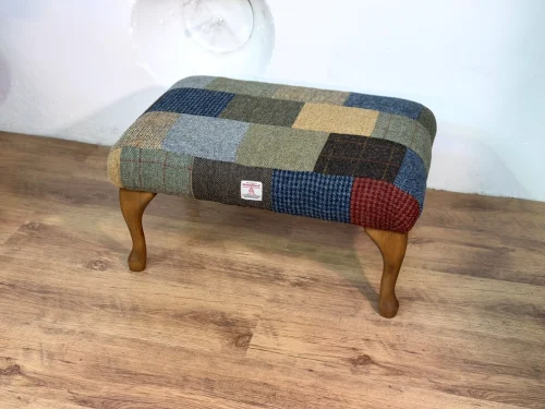 Balmoral Large Footstool Harris Tweed Patchwork