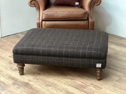 Chatsworth Large Footstool Harris Tweed Huntsman Peatland 1