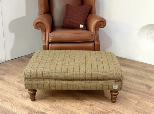 Chatsworth Large Footstool Harris Tweed Huntsman Winter Wheat 1