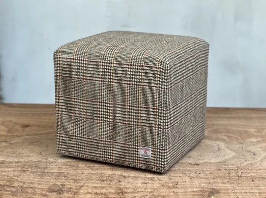 Kielder Cube Footstool Harris Tweed Dogtooth Bronze L006D 1