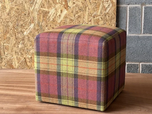 Kielder Cube Footstool Wool Plaid Fruit Salad 1