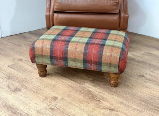 Sherwood Large Footstool Wool Plaid Orchard Fruits 1