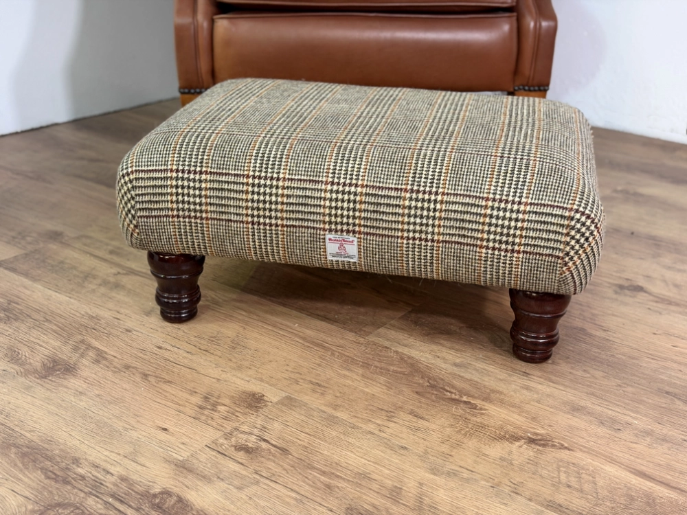 Sherwood Large Footstool Harris Tweed Dogtooth Bronze L006D 1