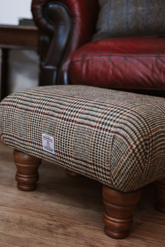 Sherwood Small Footstool Harris Tweed Dogtooth Bronze L006D 1